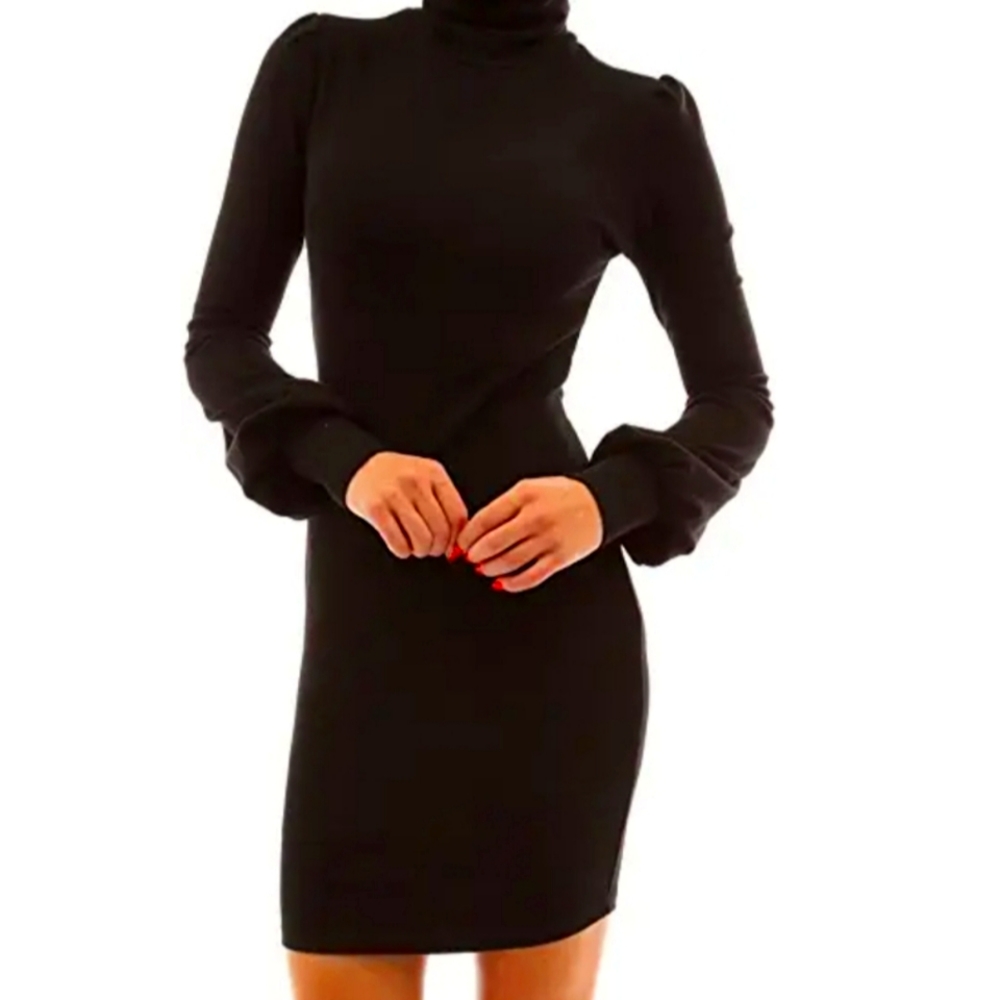 Black  sweater dress with balloon sleeves